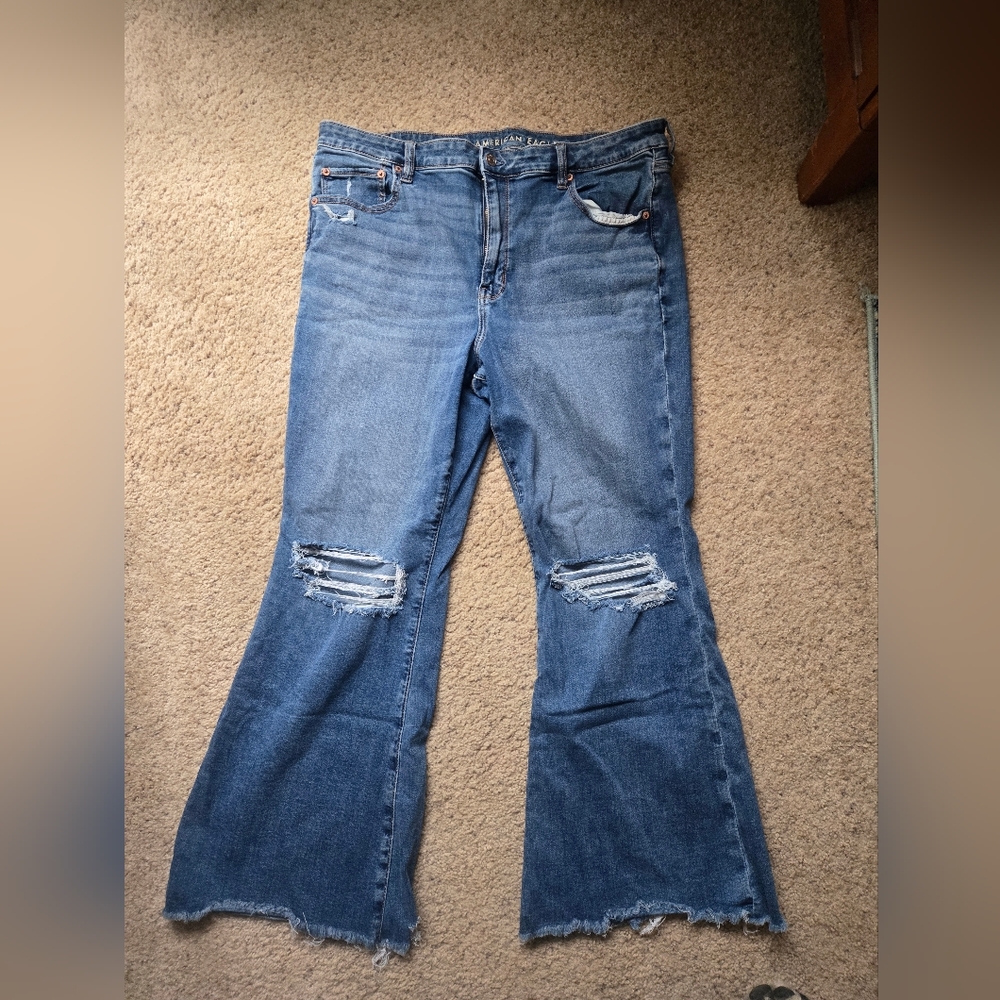 American Eagle Outfitters Blue Distressed Flare Jeans